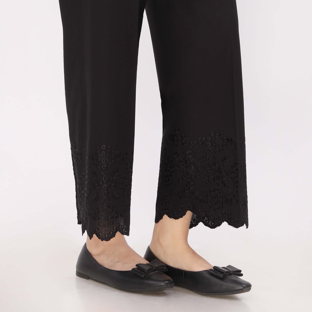 Black Cotton Cambric Embroidered Trouser