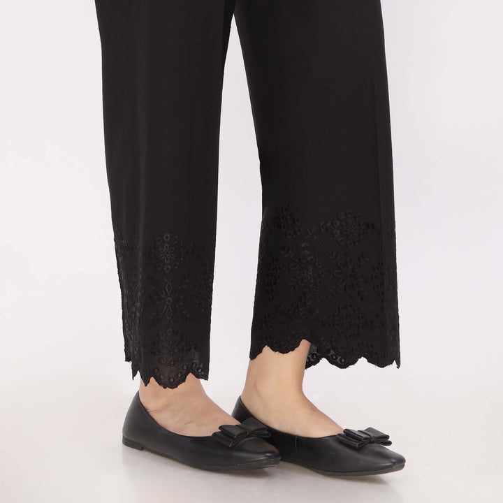 Black Cotton Cambric Embroidered Trouser