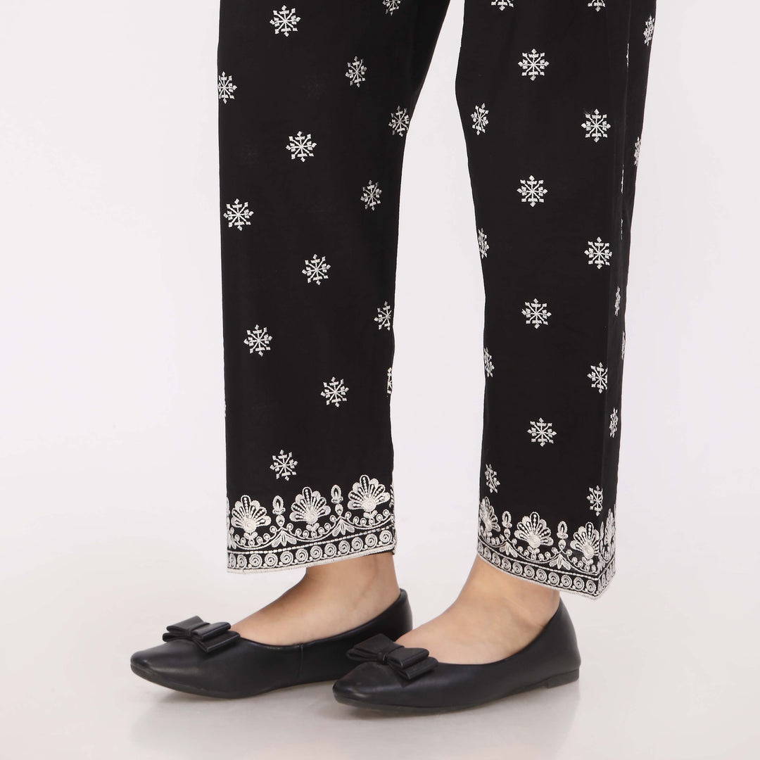 Black Cotton Cambric Embroidered Trouser
