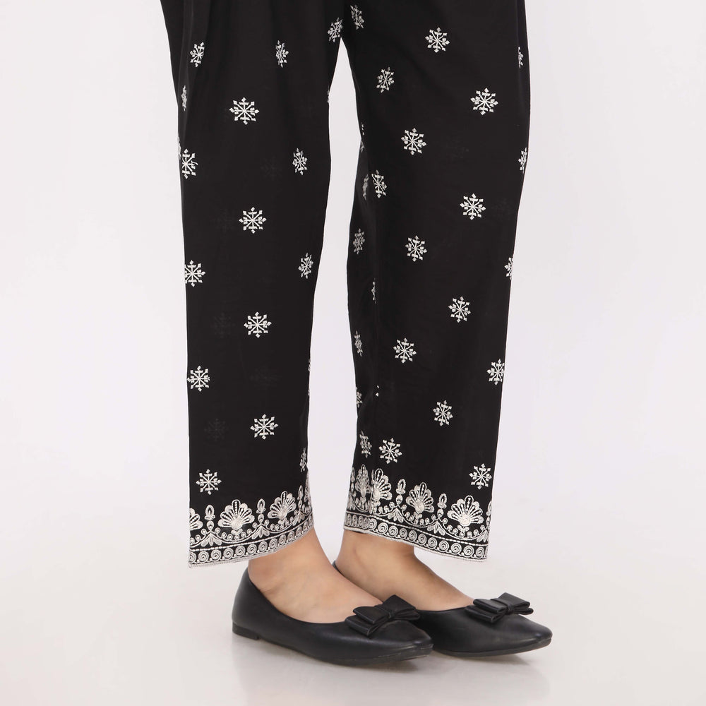 Black Cotton Cambric Embroidered Trouser