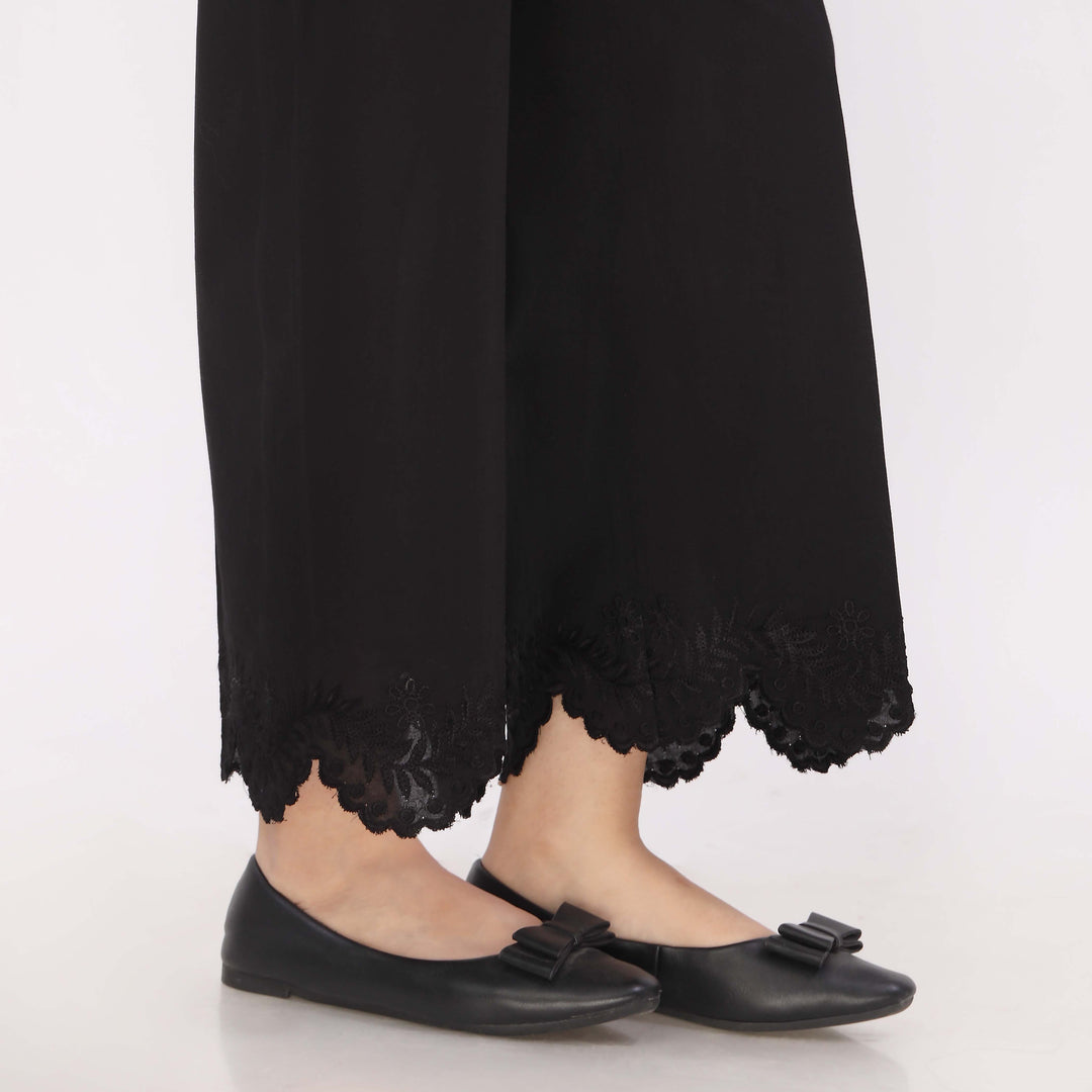 Black Cotton Cambric Embroidered Trouser