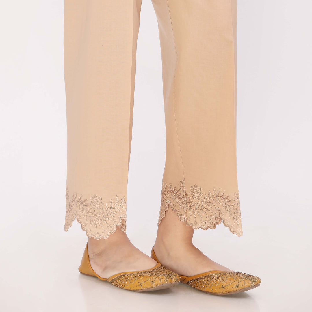 Beige Cotton Cambric Embroidered Trouser