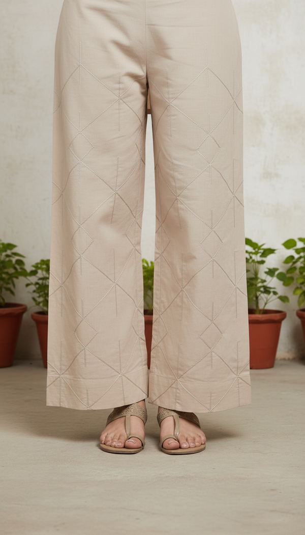 Beige Embellished Cambric Trouser PL5166