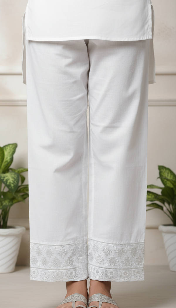 White Embellished Cambric Trouser PL5167
