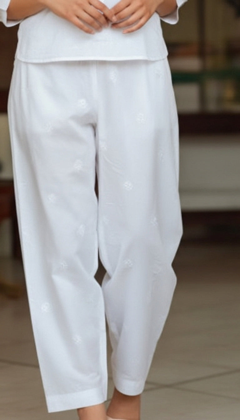 White Embellished Cambric Trouser PL5170
