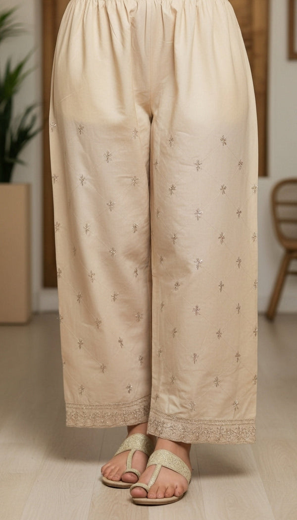 Beige Embellished Cambric Trouser PL5173
