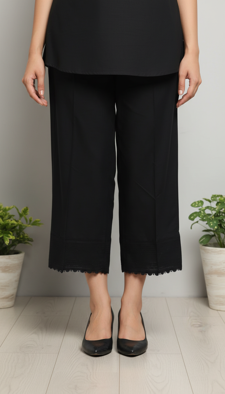 Black Embellished Cambric Trouser PL6021