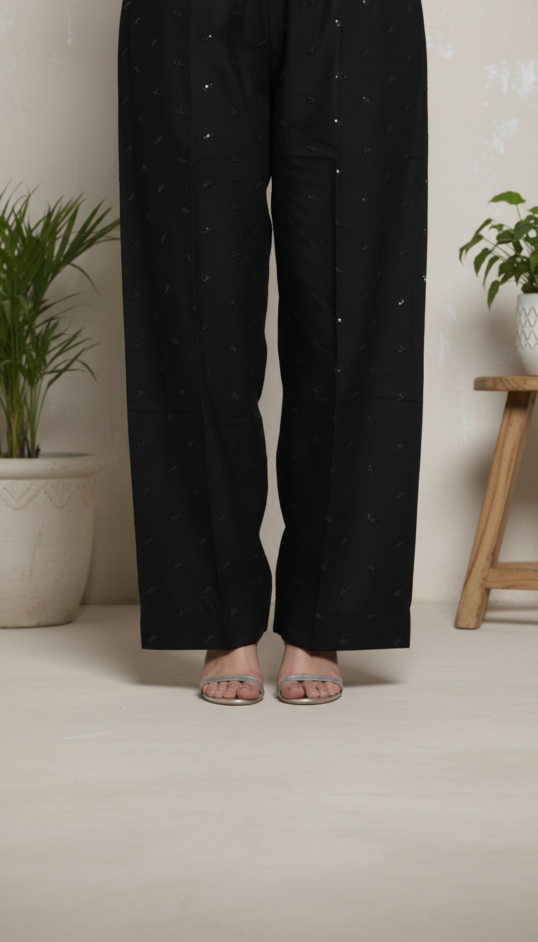 Black Embellished Cambric Trouser PL6023