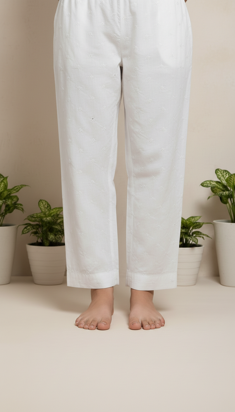 White Embellished Cambric Trouser PL6023