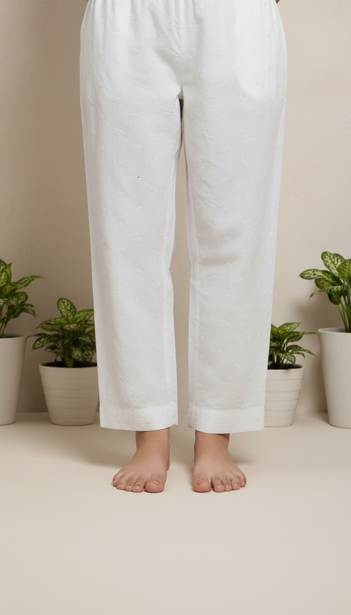 White Embellished Cambric Trouser PL6023