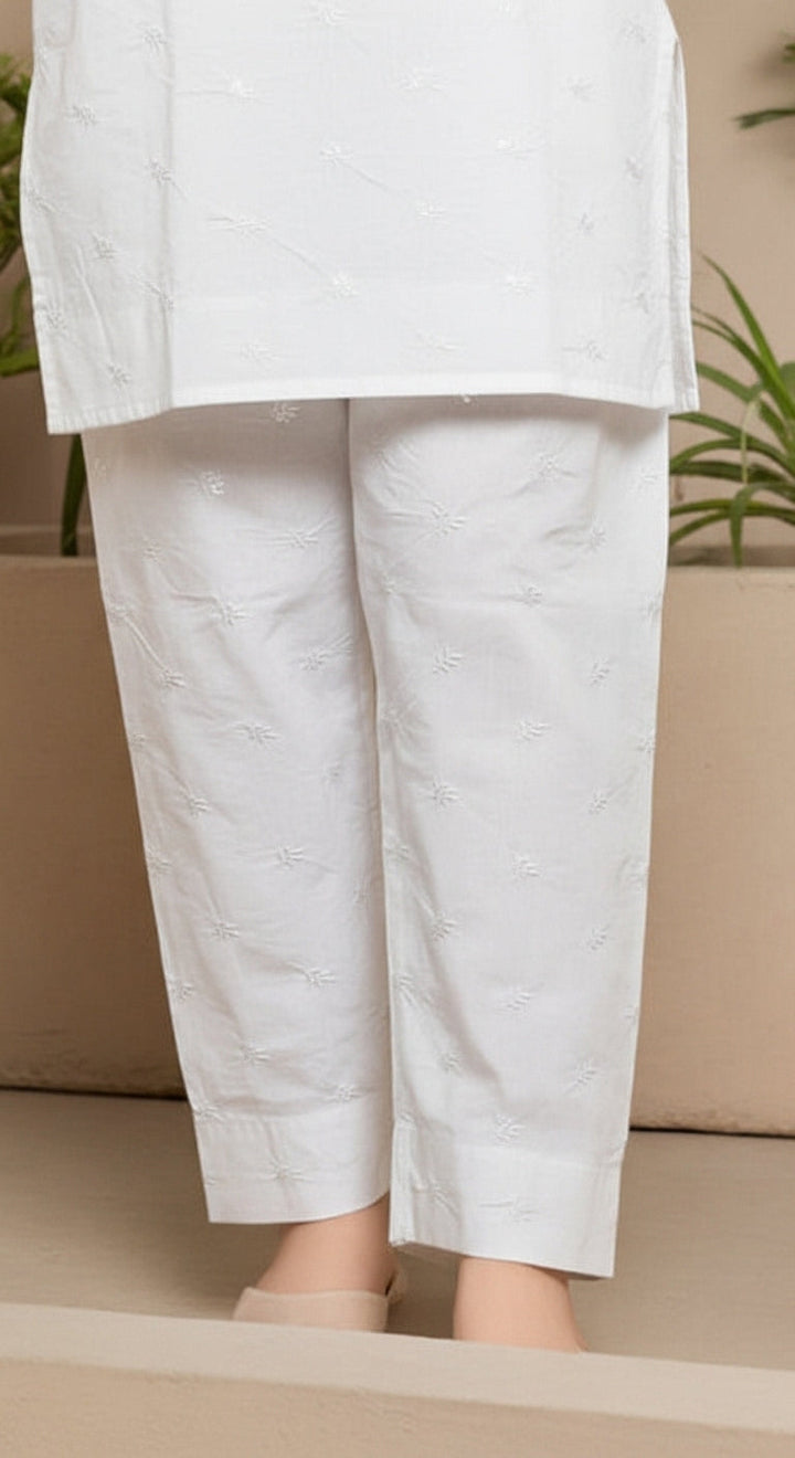 White Embellished Cambric Trouser PL6023