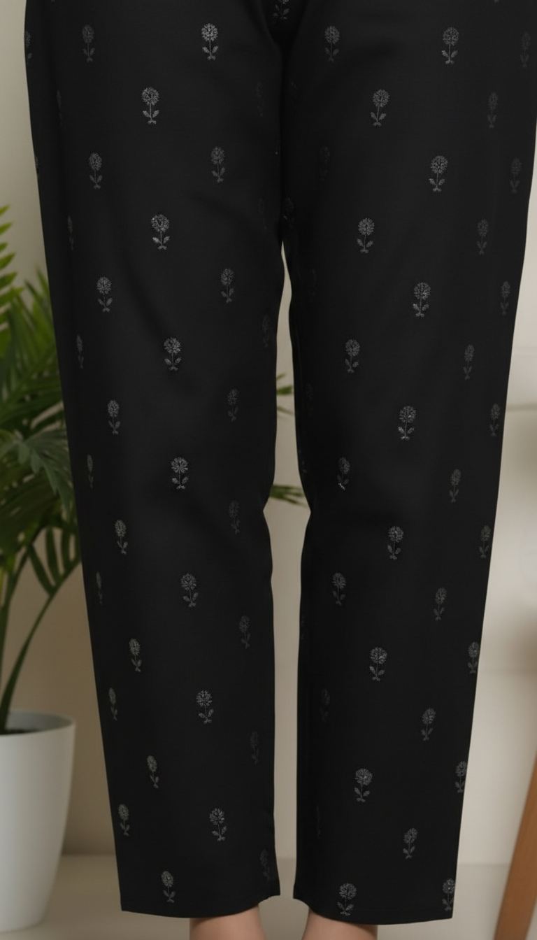 Black Embellished Cambric Trouser PL6024