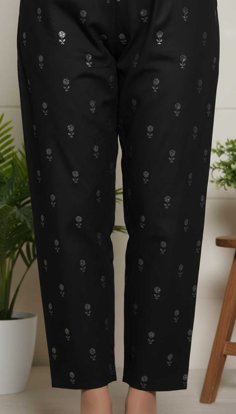 Black Embellished Cambric Trouser PL6024