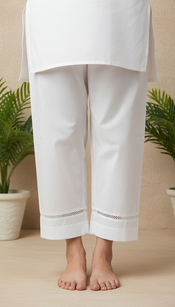 White Embellished Cambric Trouser PL6026