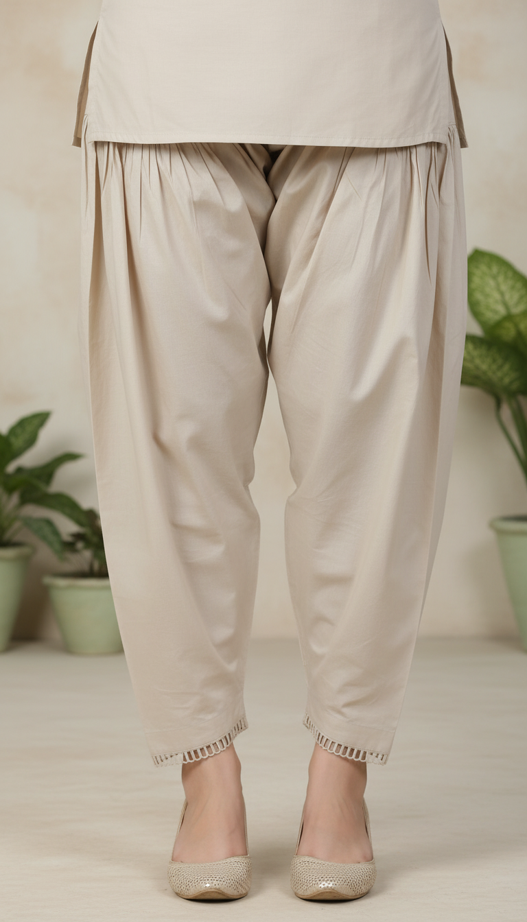 Beige Embellished Cambric Trouser PL6028