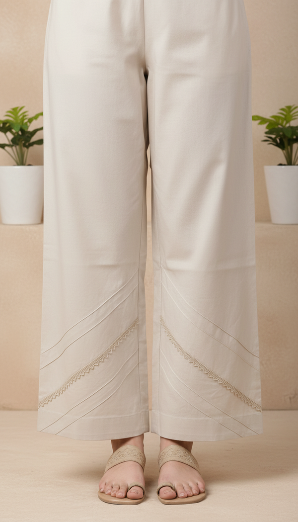 Beige Embellished Cambric Trouser PL6029
