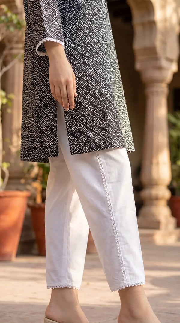 White Solid Cambric Trouser PL603109