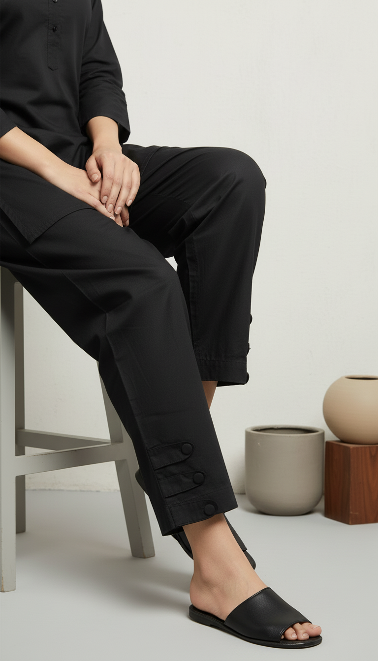 Black Solid Cambric Trouser PL6032