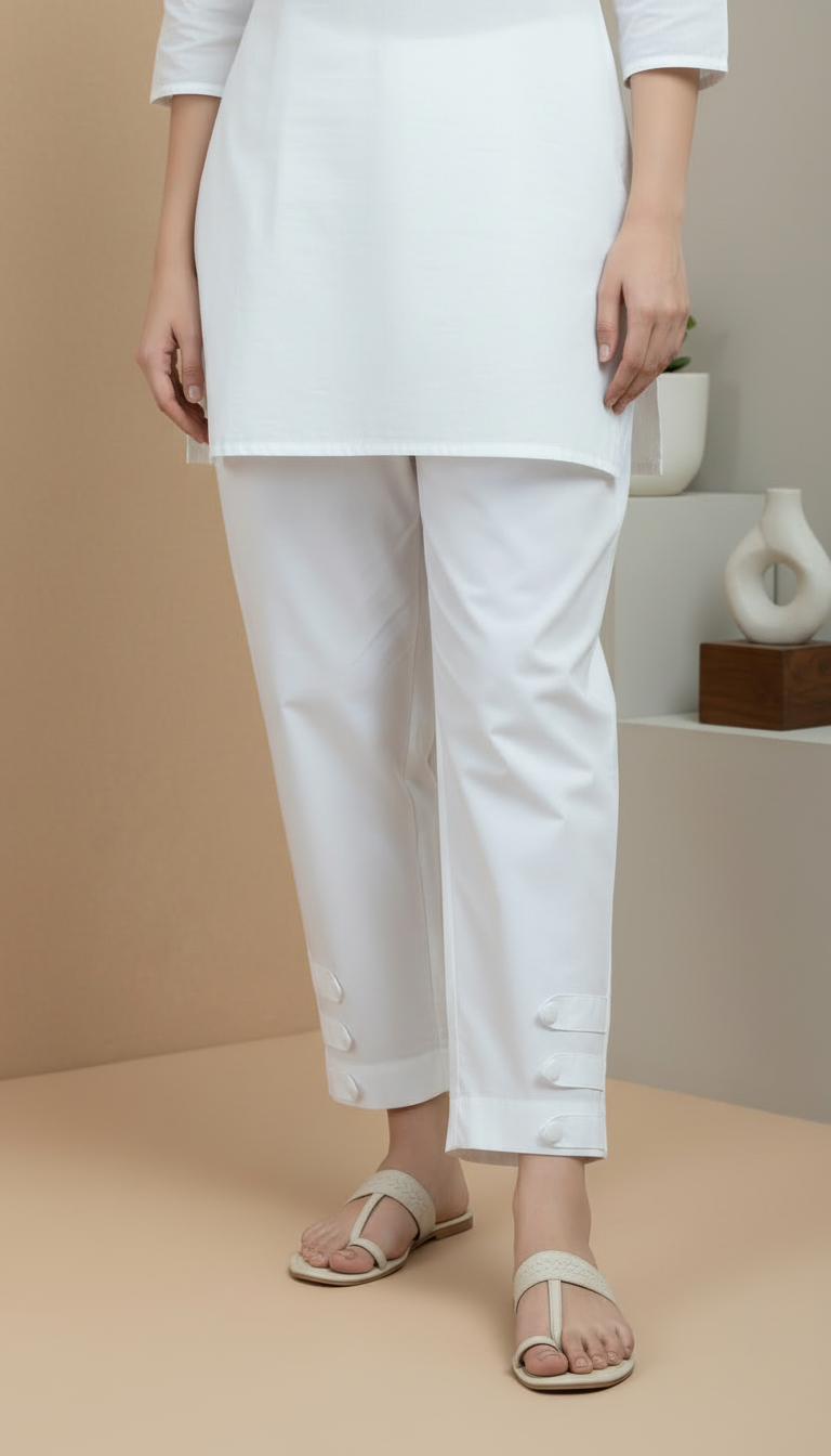 White Solid Cambric Trouser PL6032