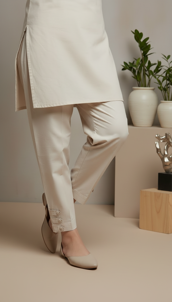 Beige Solid Cambric Trouser PL6032