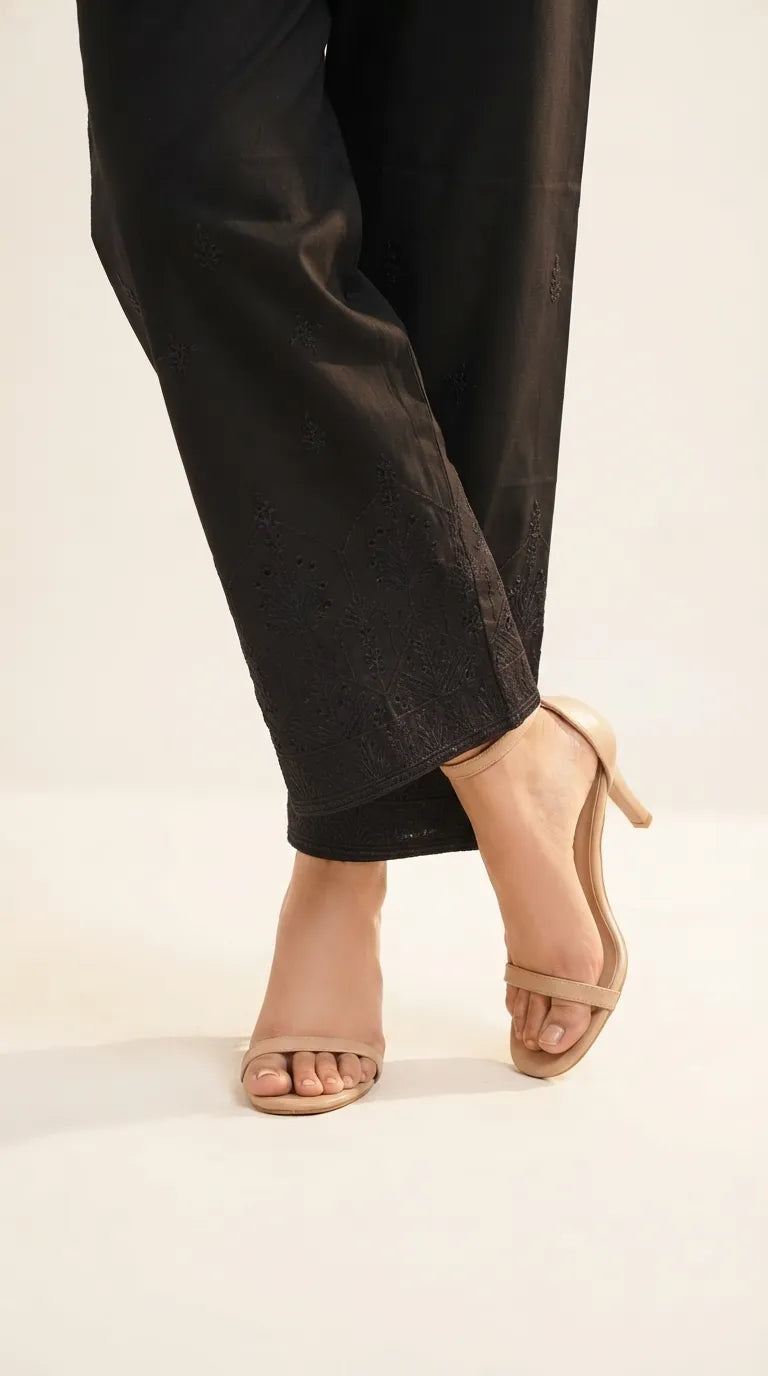 Black Embroidered Cambric Trouser PL606501