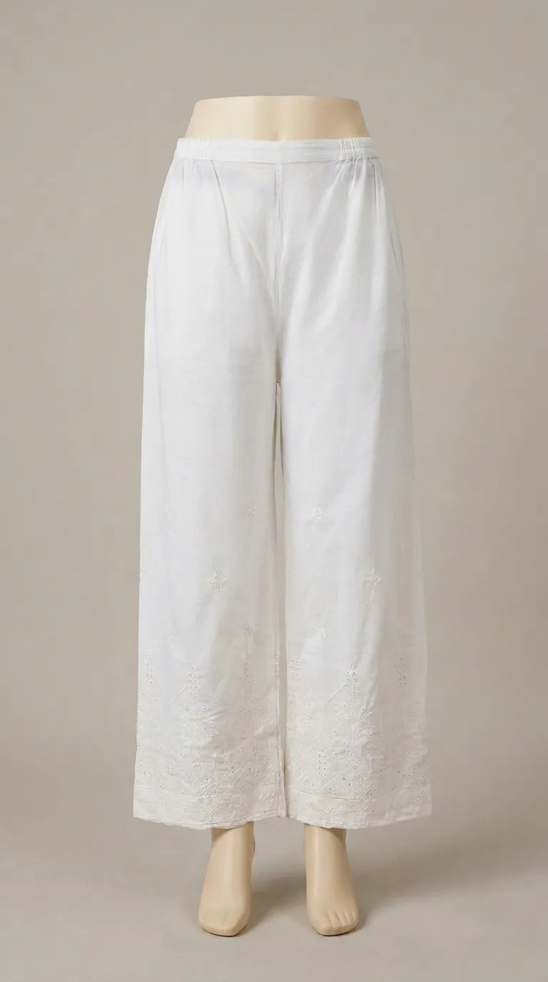 White Embroidered Cambric Trouser PL606509