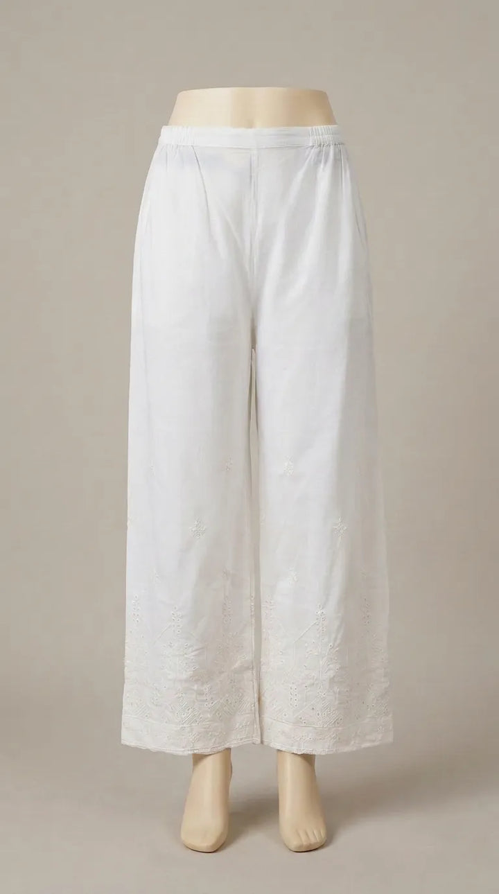 White Embroidered Cambric Trouser PL606509