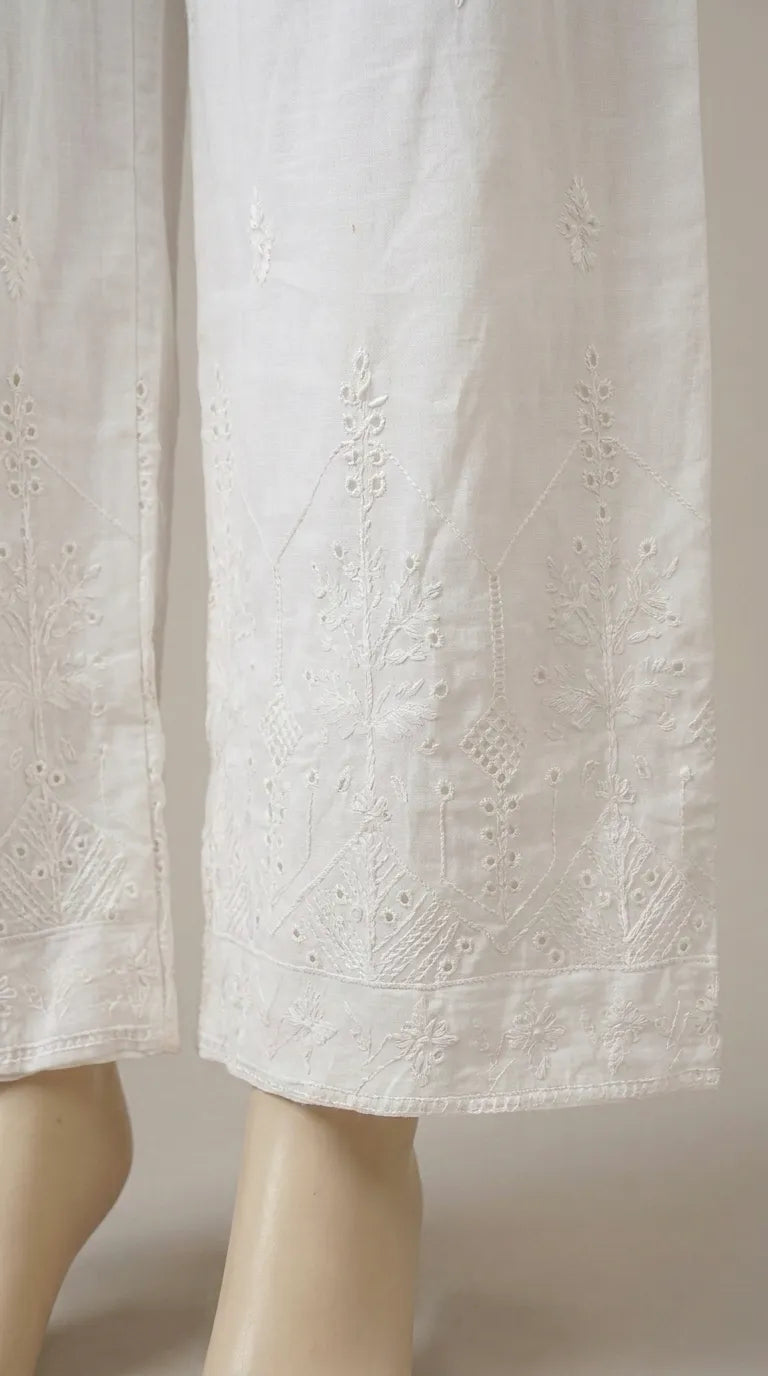 White Embroidered Cambric Trouser PL606509