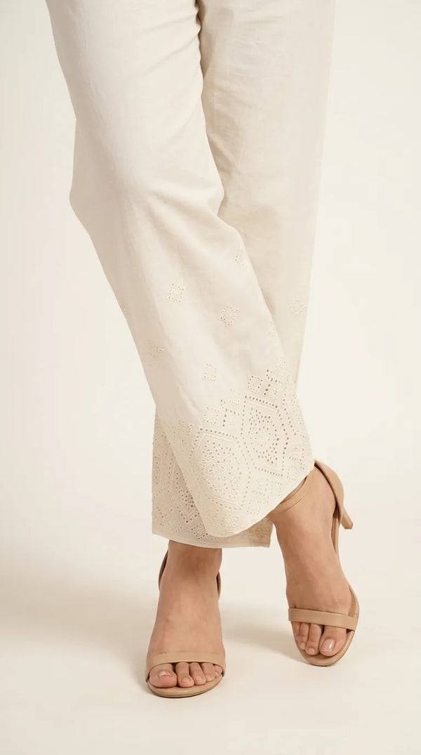 Cream Embellished Cambric Trouser PL606608