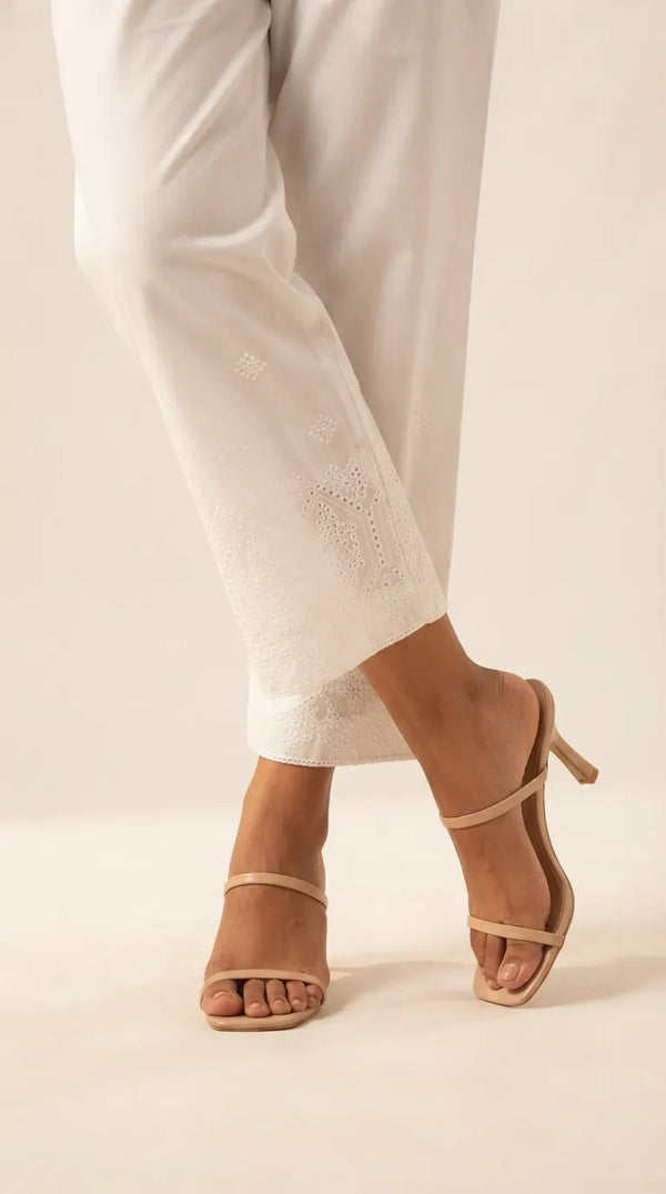 White Embellished Cambric Trouser PL606609