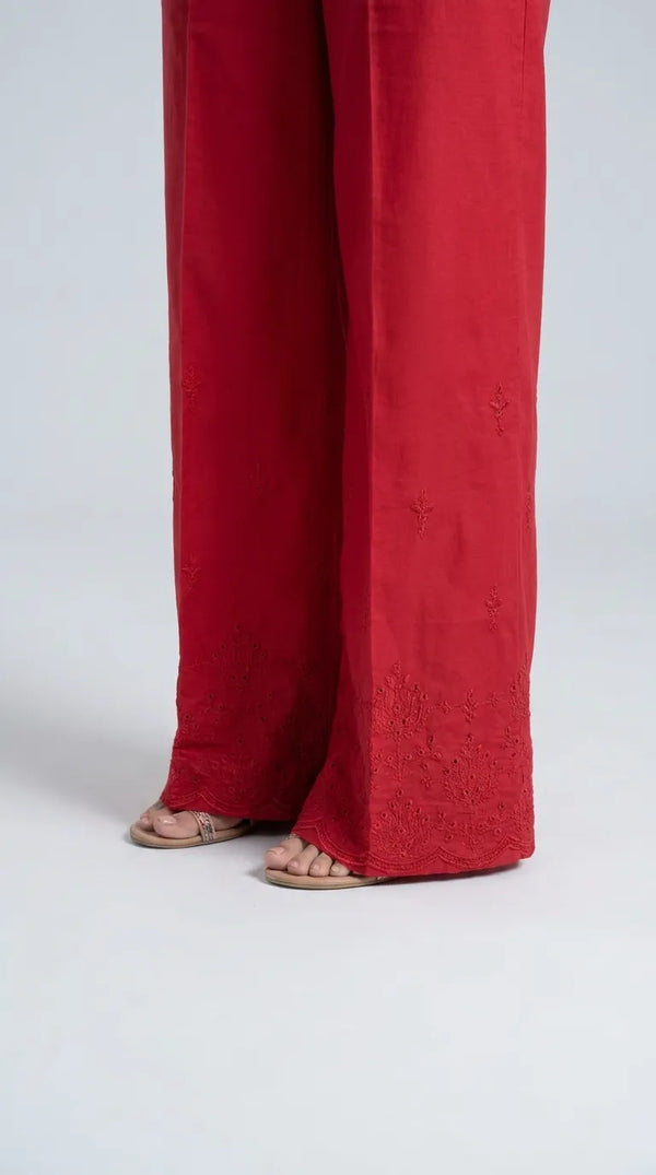 Red Embroided Cambric Trouser PL606713