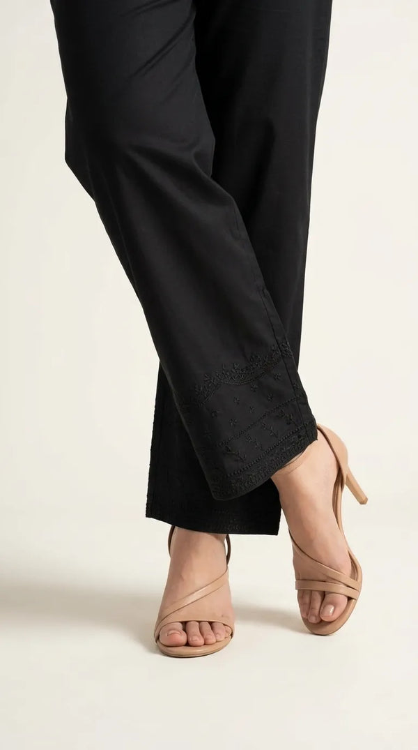 Black Embroided Cambric Trouser PL606801