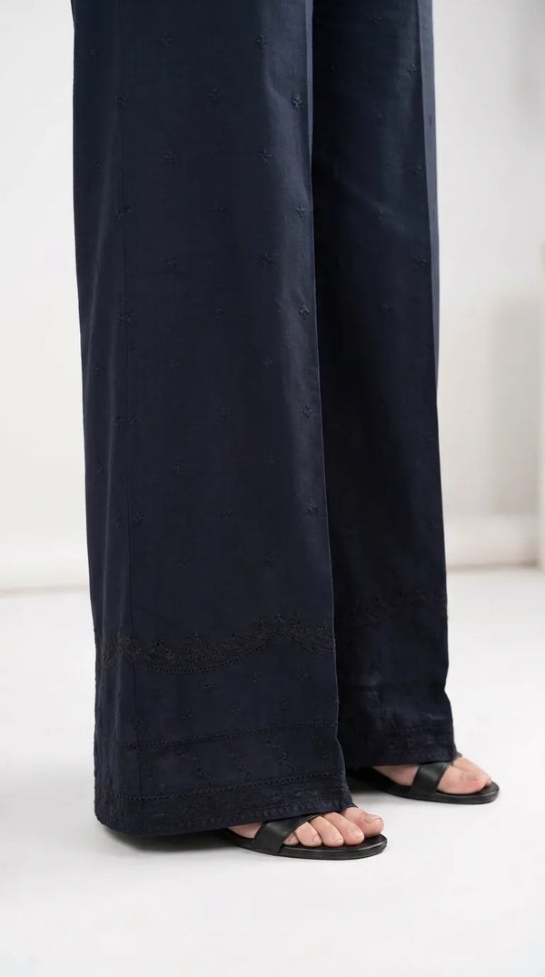 Black Embroided Cambric Trouser PL606801