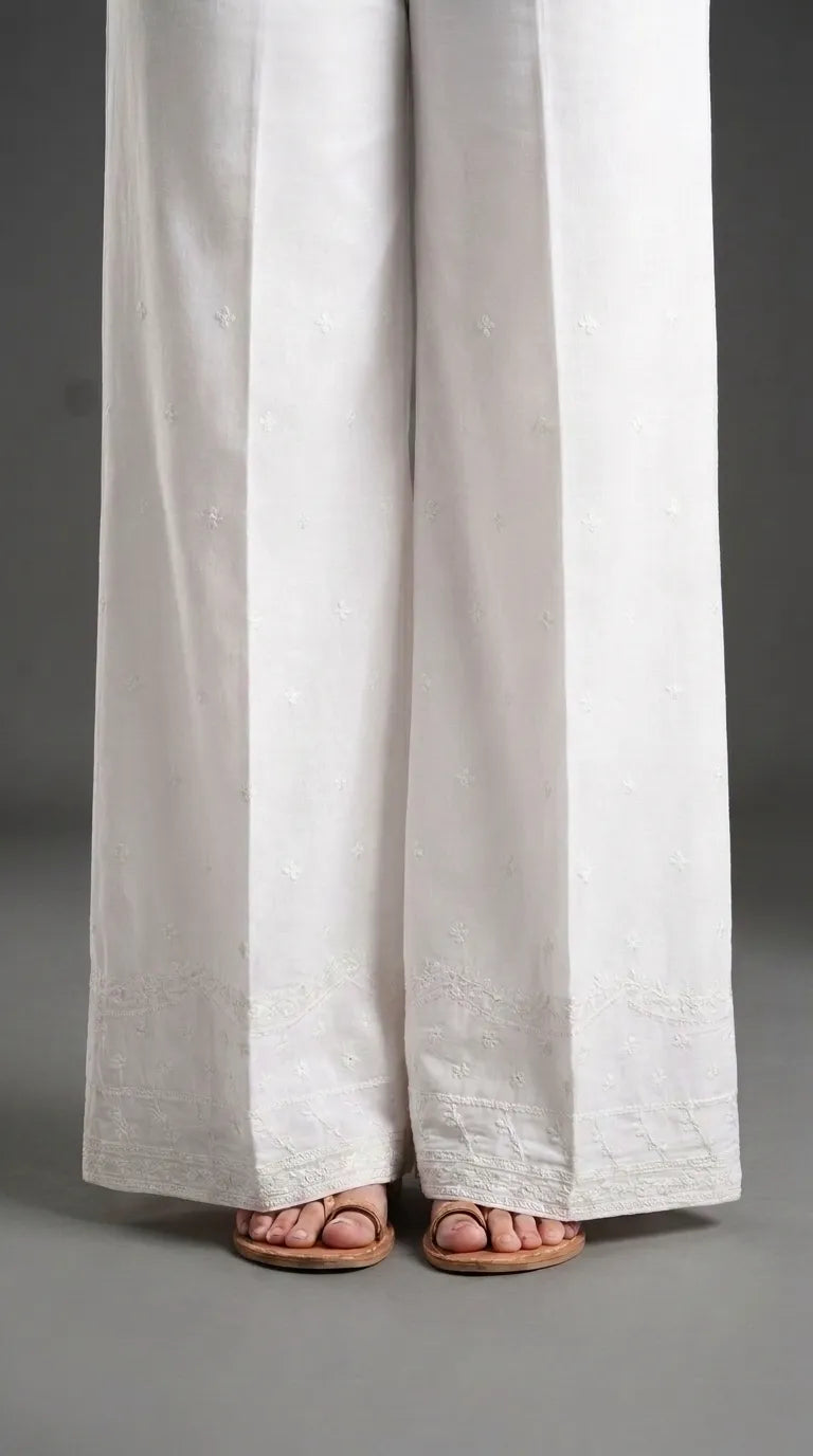 White Embroided Cambric Trouser PL606809