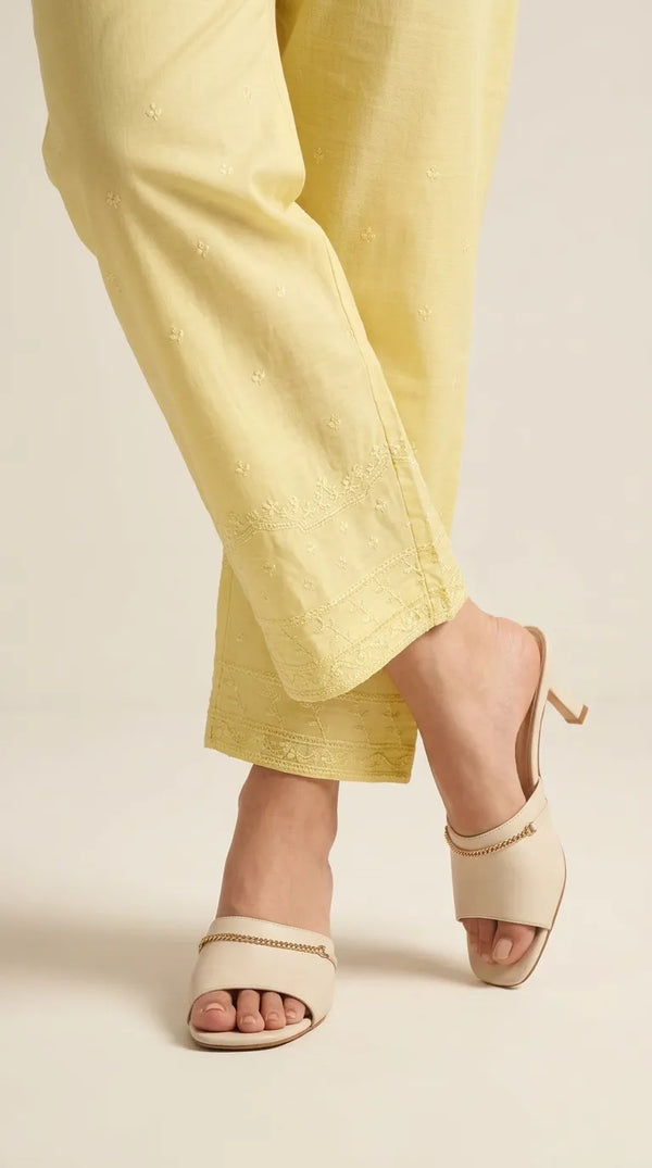 Yellow Embroided Cambric Trouser PL606820