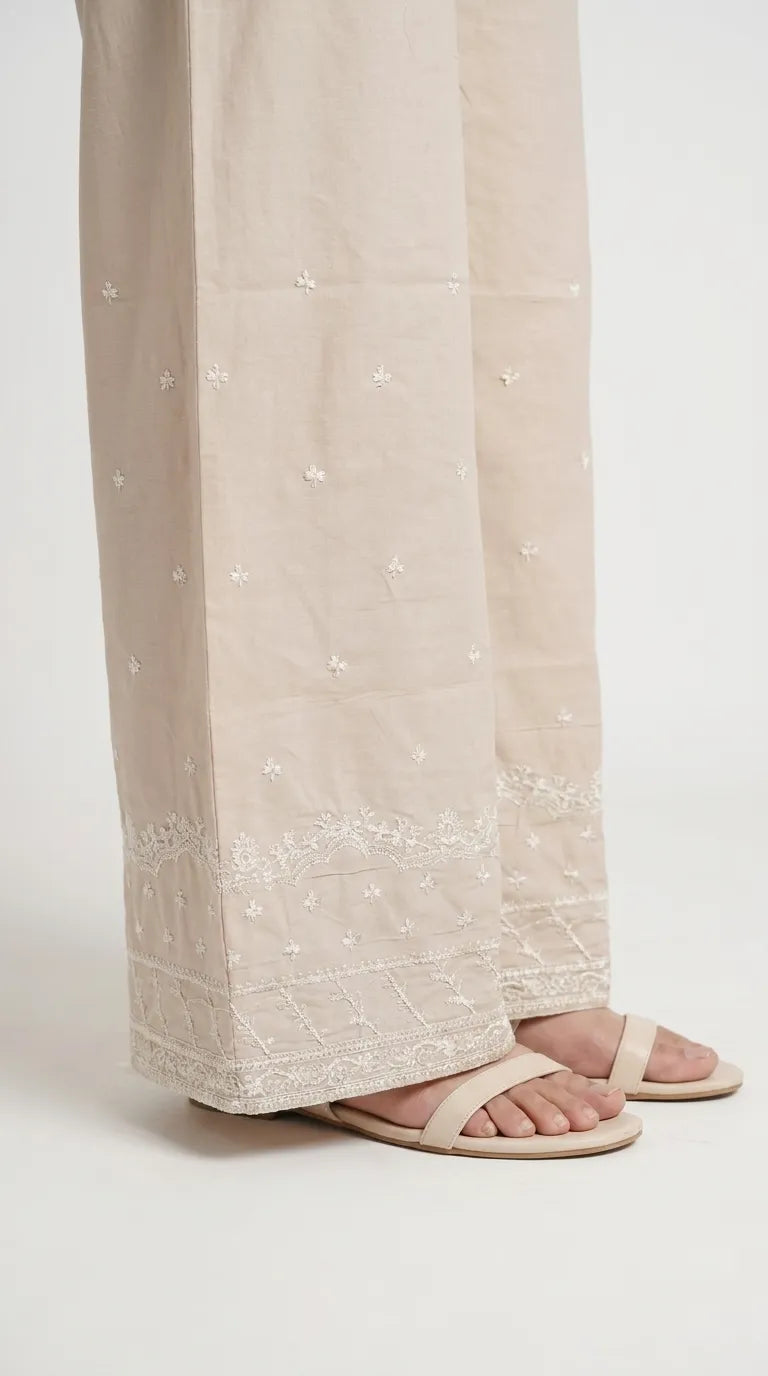 Beige Embroided Cambric Trouser PL606862