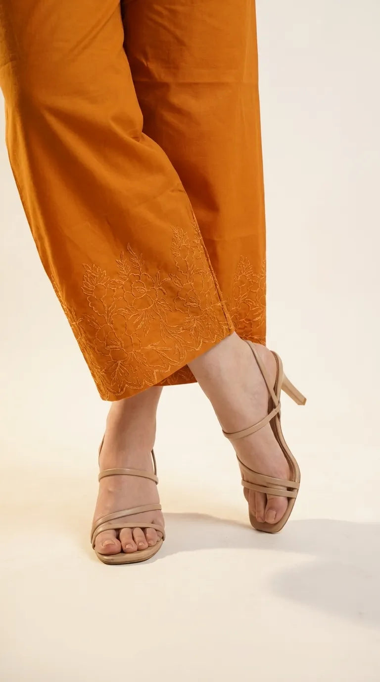 Mustard Embellished Cambric Trouser PL606906