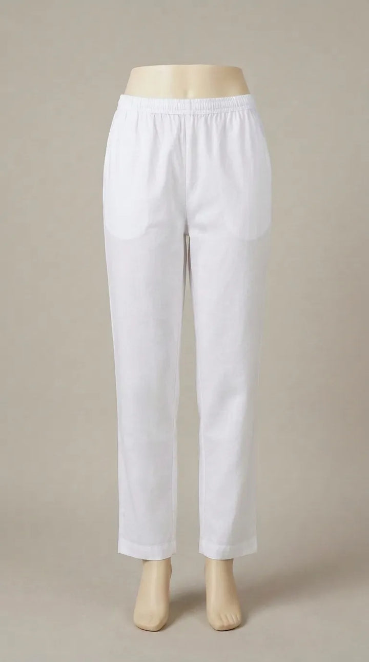 White Solid Cambric Trouser PL607109