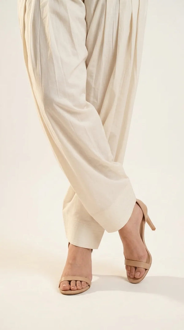 Off/White Solid Cambric Shalwar PL607393