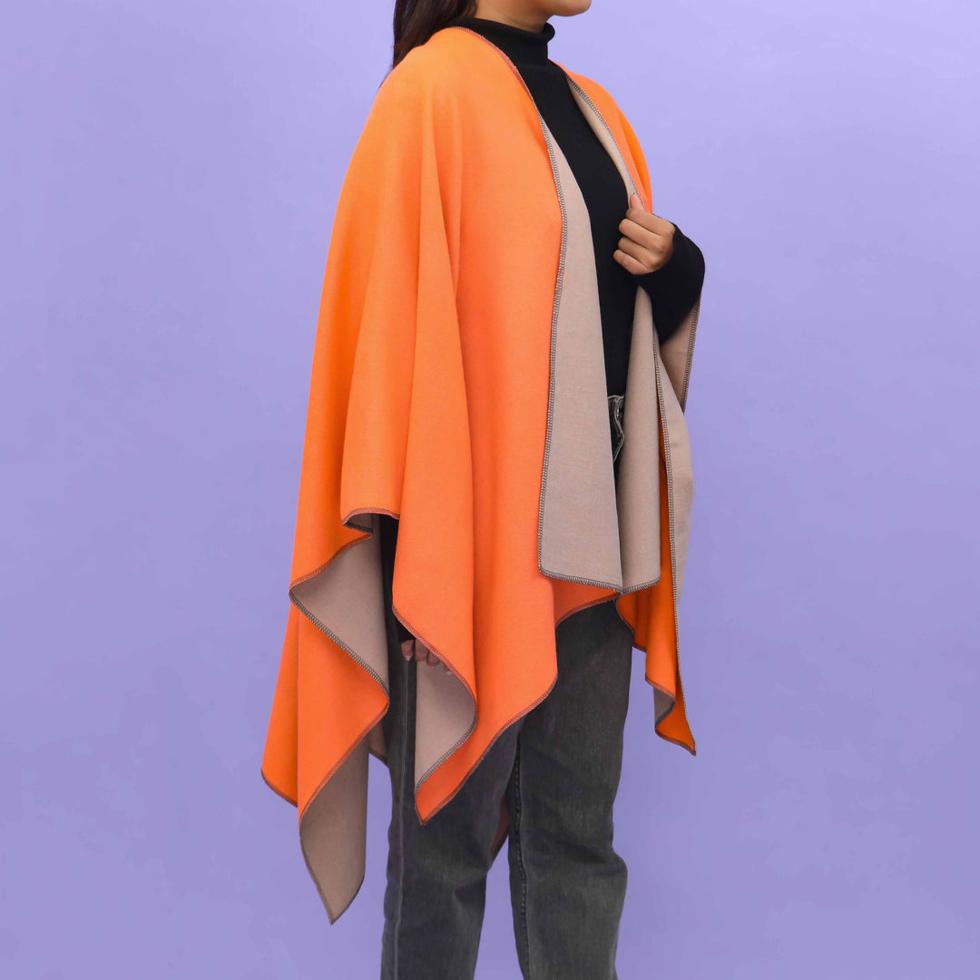 Orange Winter Cape Shawl PN4722