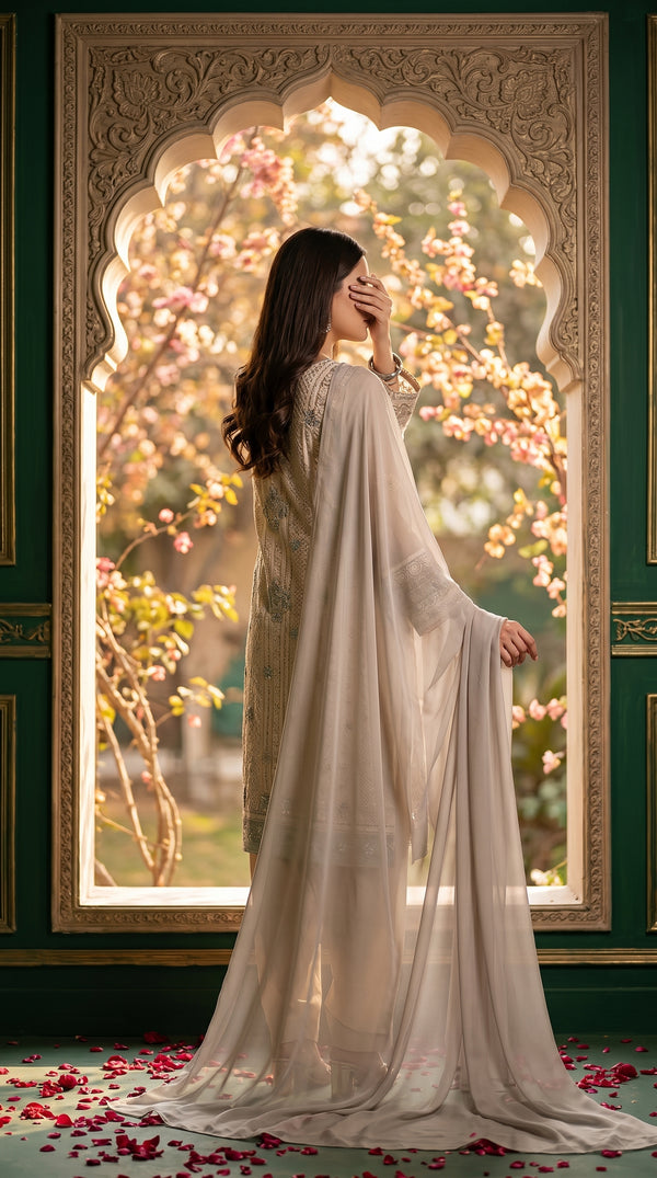 Grey Plain Dyed Chiffon Dupatta PS2702