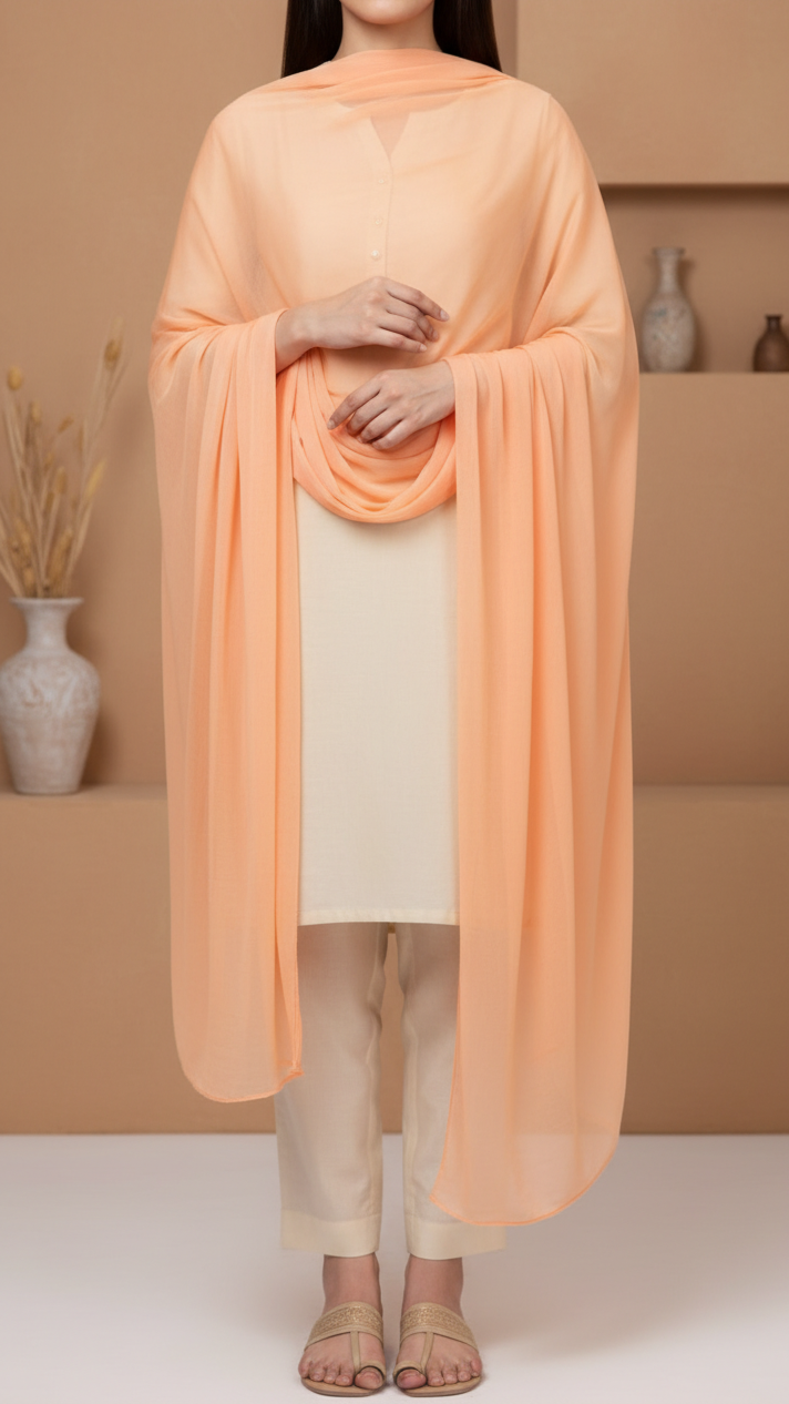 Peach Plain Dyed Chiffon Dupatta PS2702