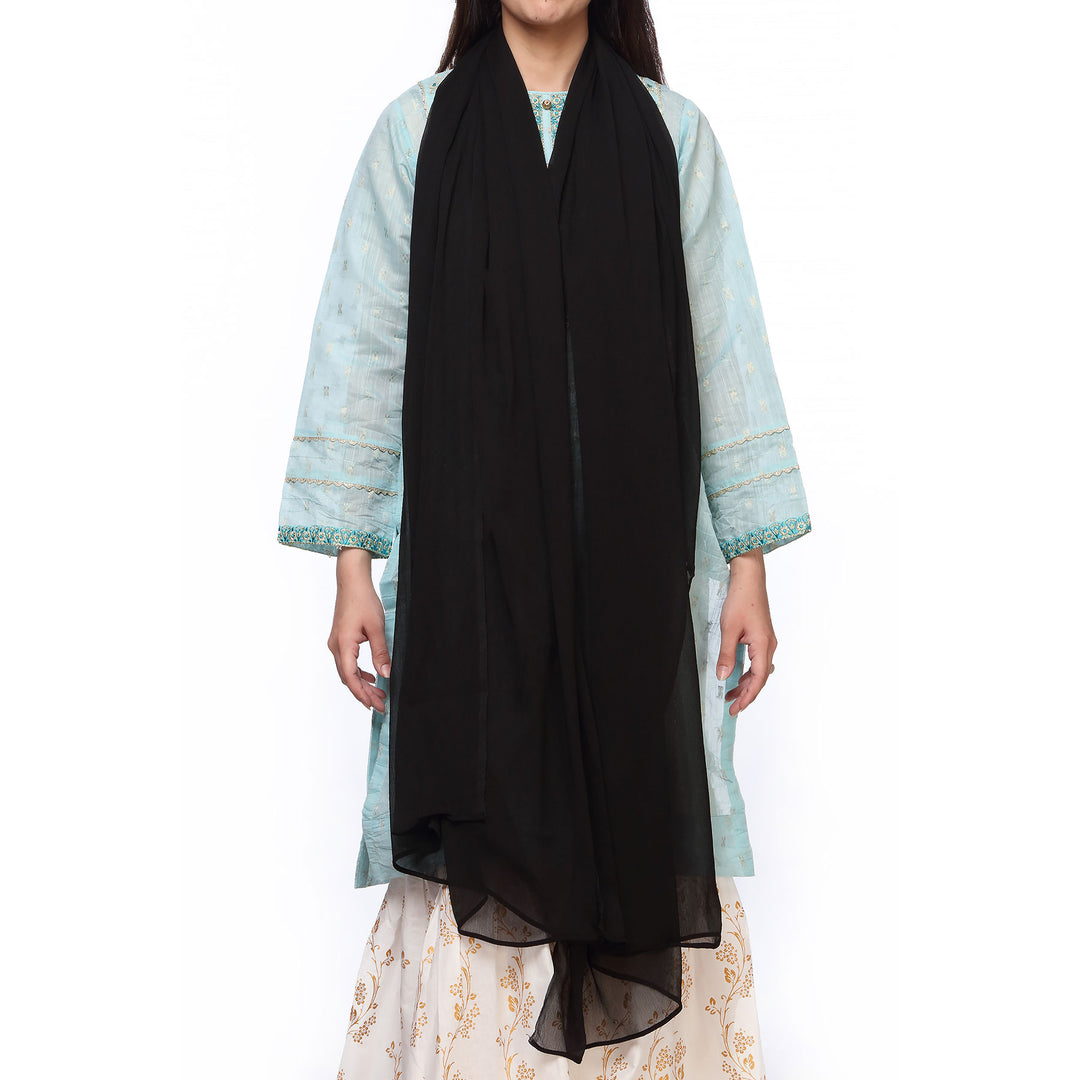 Black Plain Dyed Chiffon Dupatta PS2702