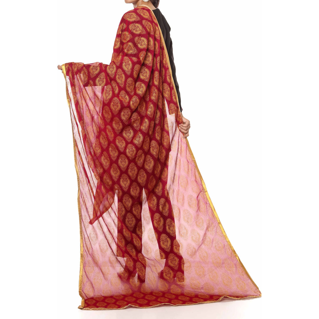 Maroon Screen Printed Chiffon Dupatta PS2703