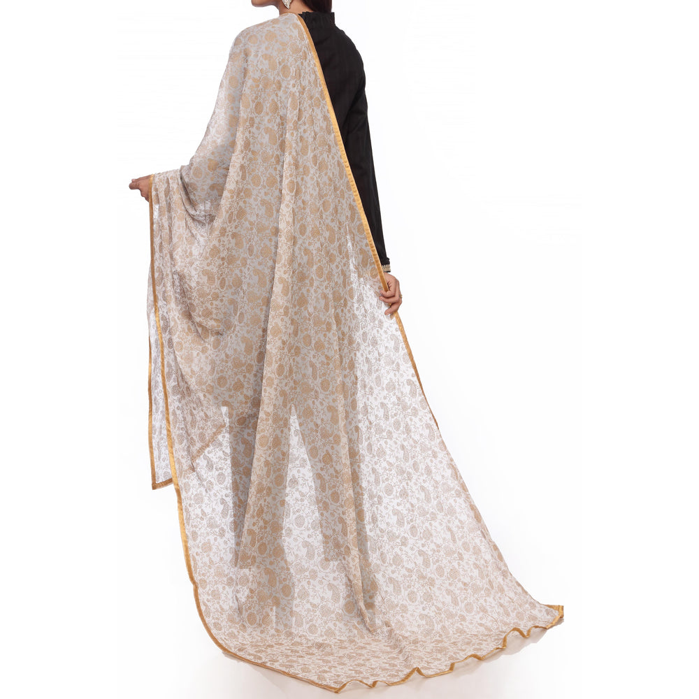 White Screen Printed Chiffon Dupatta PS2703