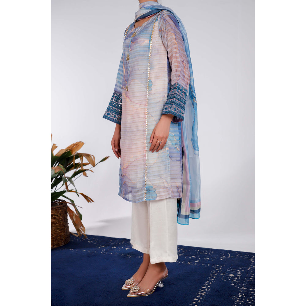 2PC- Organza Zari Shirt With Tasset Silk Dupatta PS4030