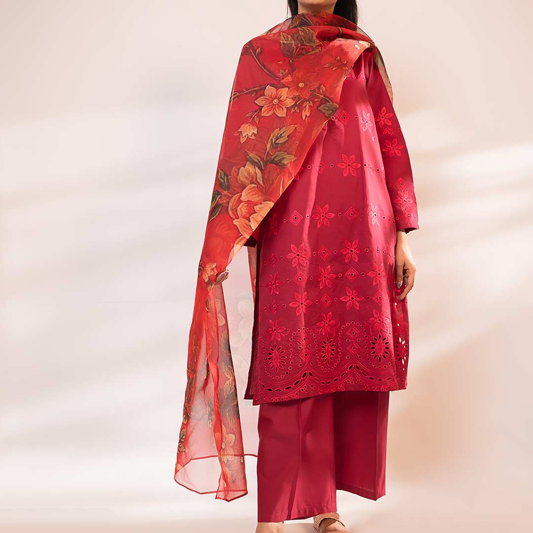 3PC- Embroidered Chiffli Cambric Suit PS4042