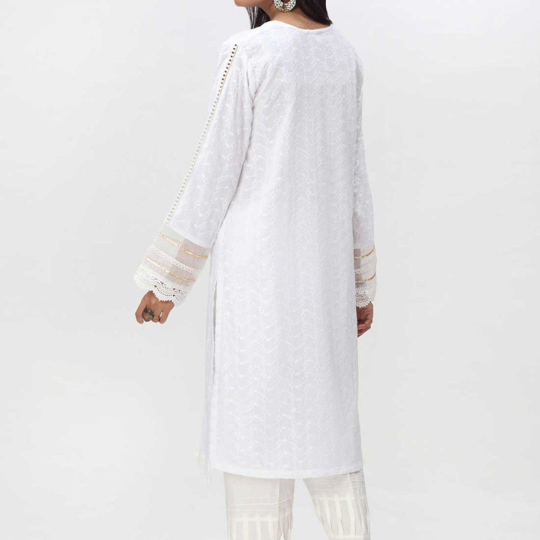 White 1PC- Embroidered ChikanKari Shirt PS4074