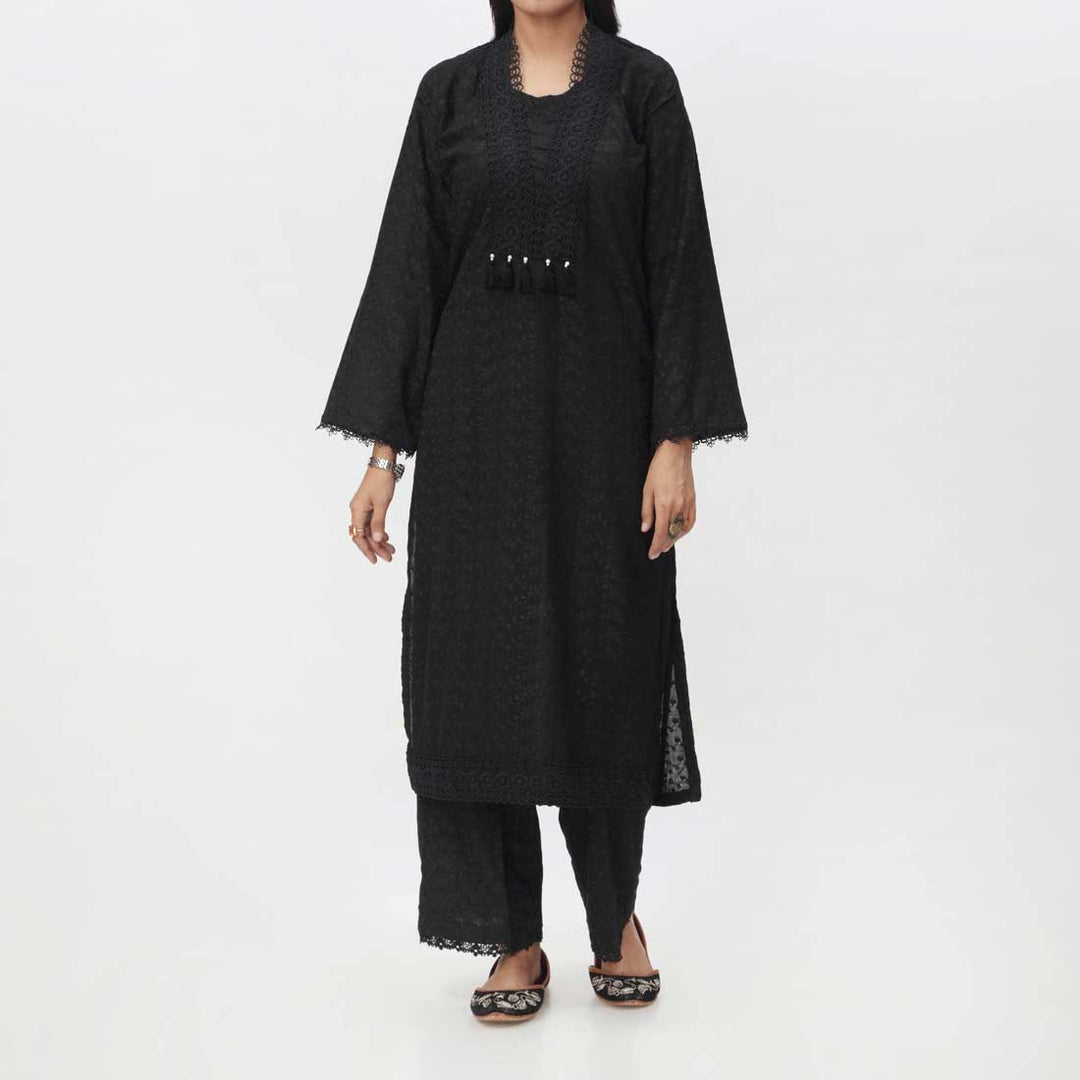 Black 2PC- Embroidered ChikanKari Suit PS4075