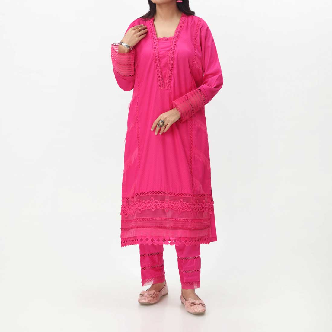 Pink 2PC- Laced Cambric Suit PS4085